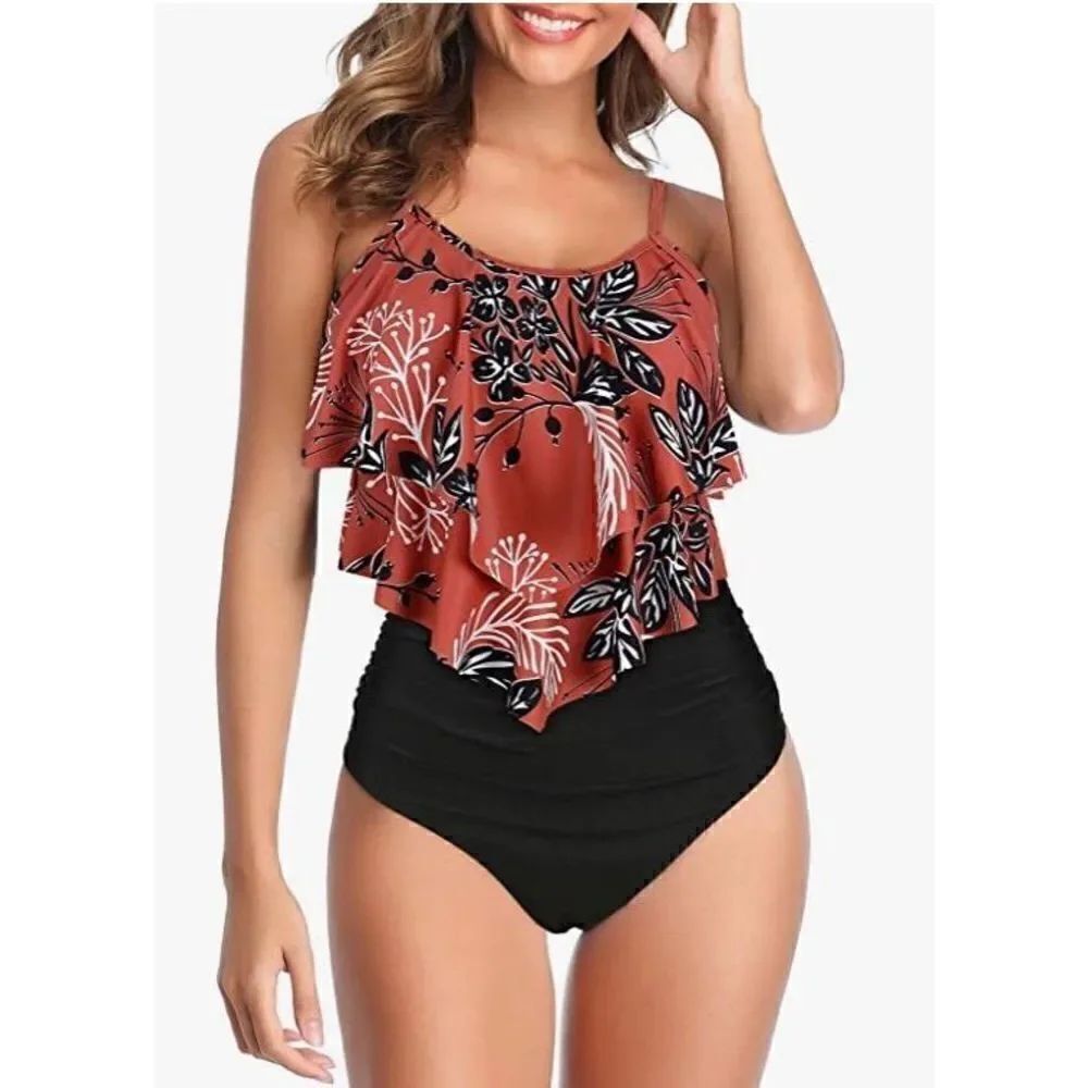 Ruffled Flounce Hi Waist Bikini Set Size Small